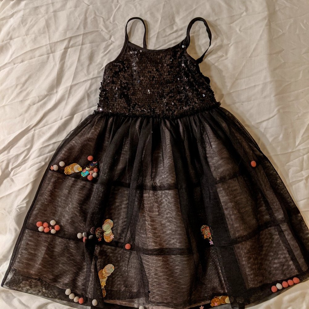 Girls' black sequence sleeveless Dress